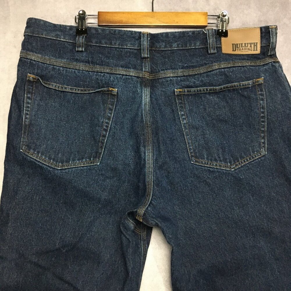 Duluth Trading Mens Blue Jeans size 40x30 Cotton Work Denim Gusset Canvas Trim